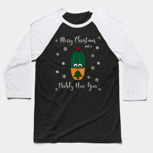 Merry Christmas And A Prickly New Year - Cactus In Christmas Tree Pot Baseball T-Shirt